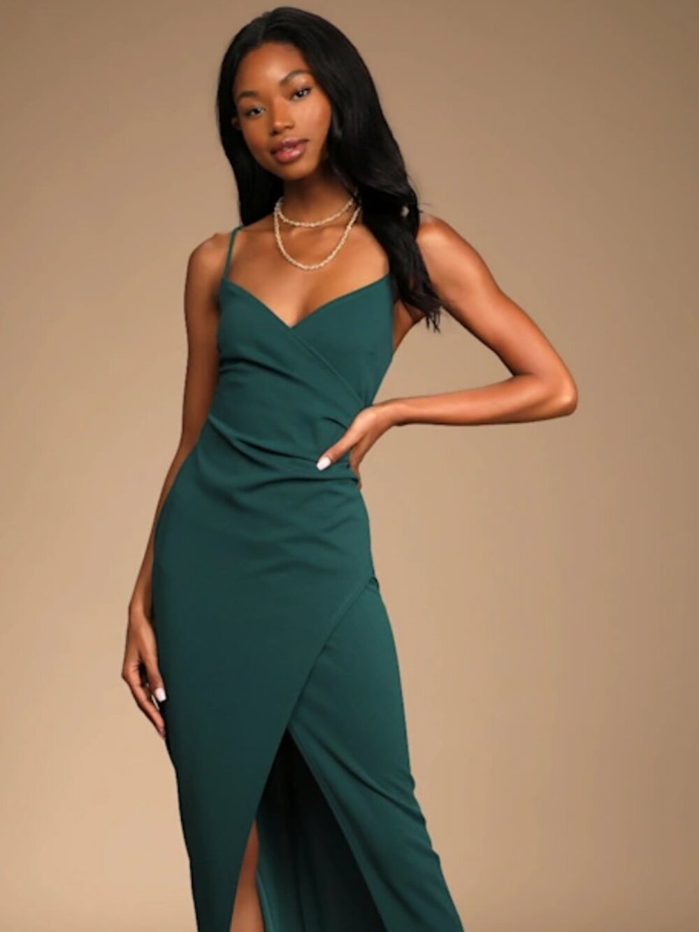 Lulu's Deep Green Spaghetti-Strap Maxi Dress